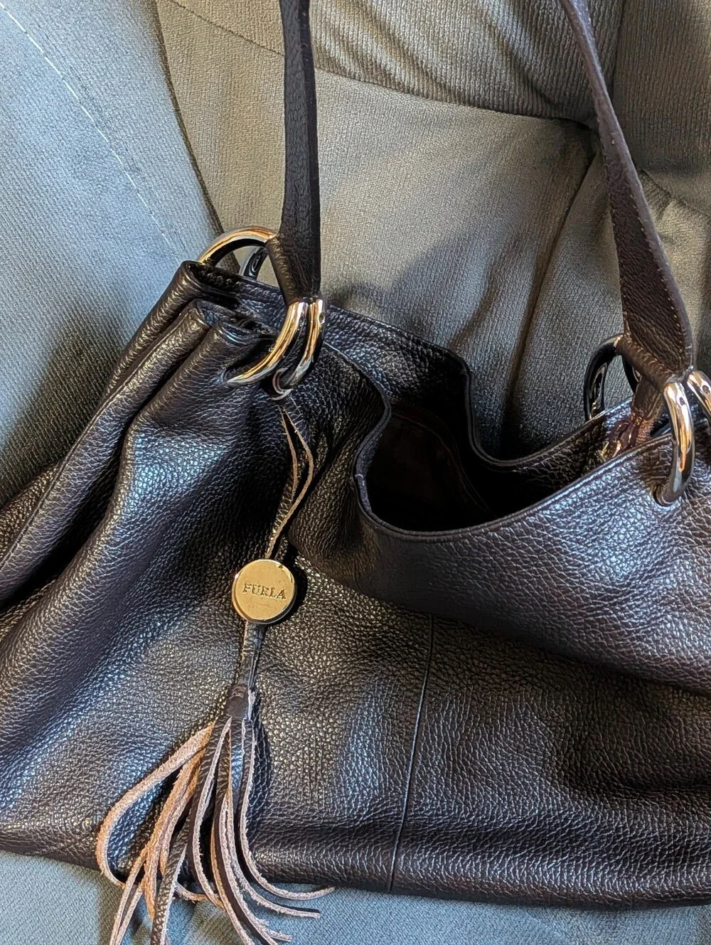 Furla Leather Shoulder Bag with Zipper